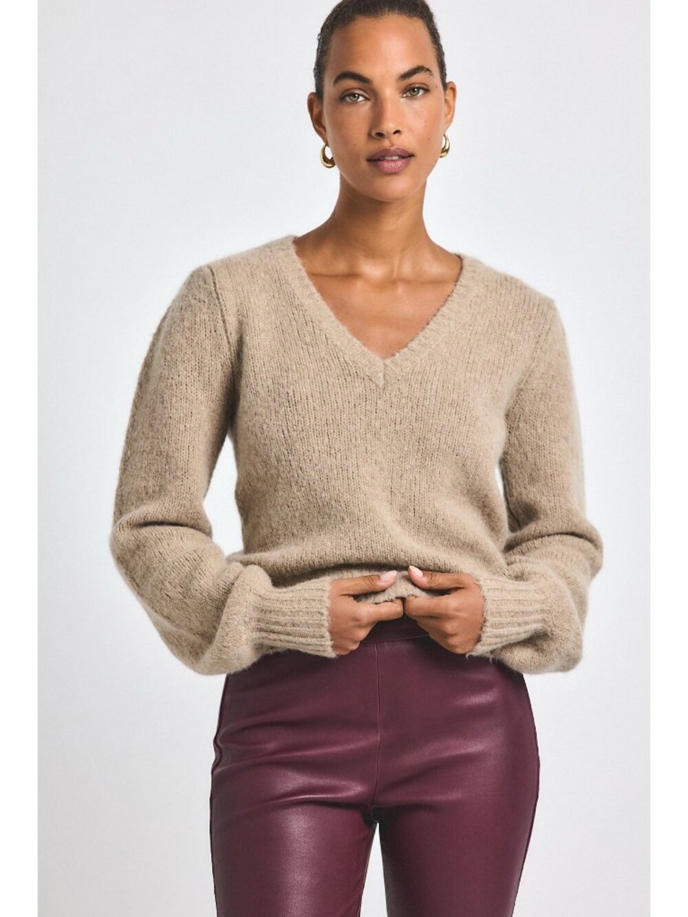 Derek Lam 10 Crosby Evander Plushy V-Neck Wool Blend Sweater